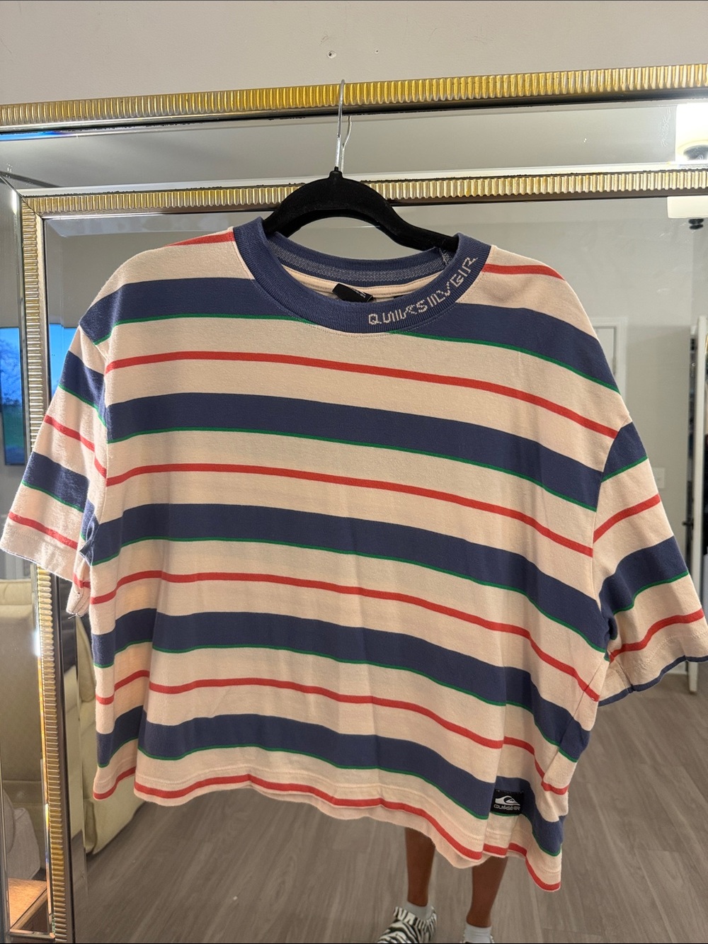 Quiksilver Striped Crewneck Tee in Navy, White, Red, Green vintage , cropped